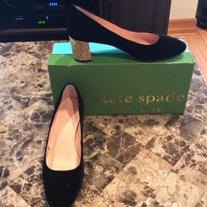 Kate Spade Serene Velvet Black Sparkle Gold Heel